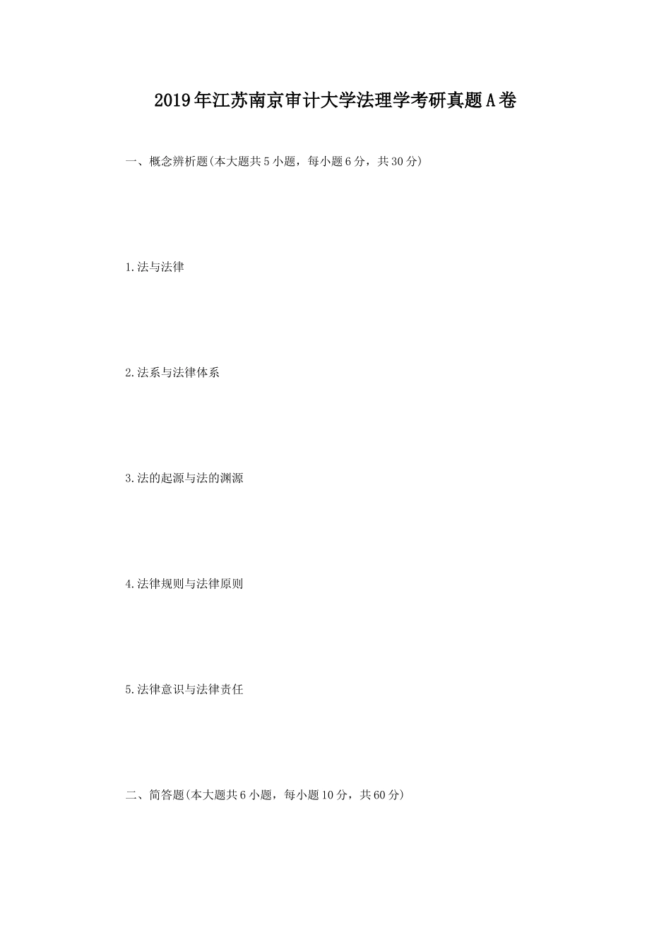 2019年江苏南京审计大学法理学考研真题A卷_第1页