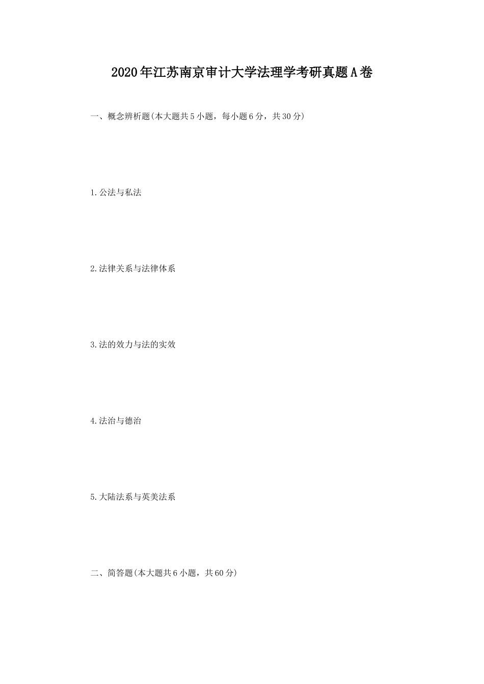2020年江苏南京审计大学法理学考研真题A卷_第1页