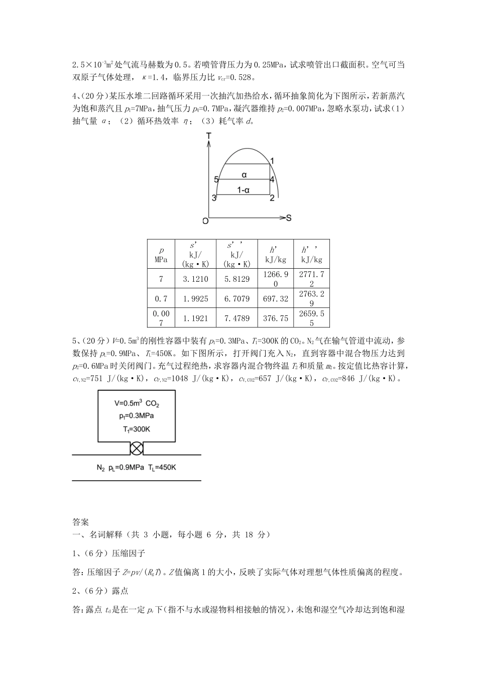 2019年湖北武汉科技大学工程热力学考研真题及答案_第2页
