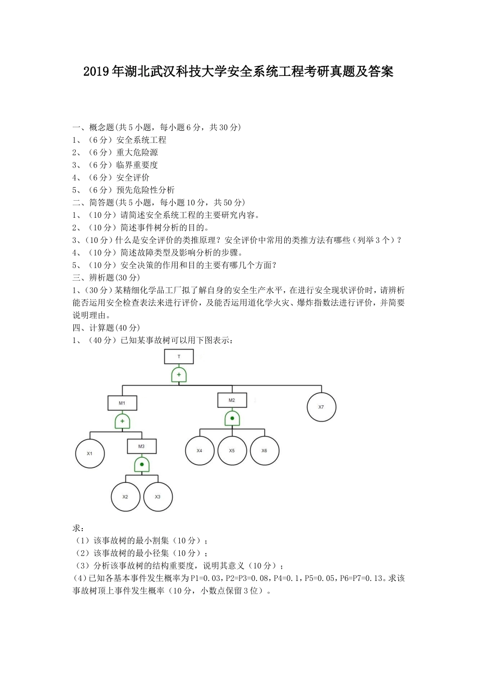 2019年湖北武汉科技大学安全系统工程考研真题及答案_第1页