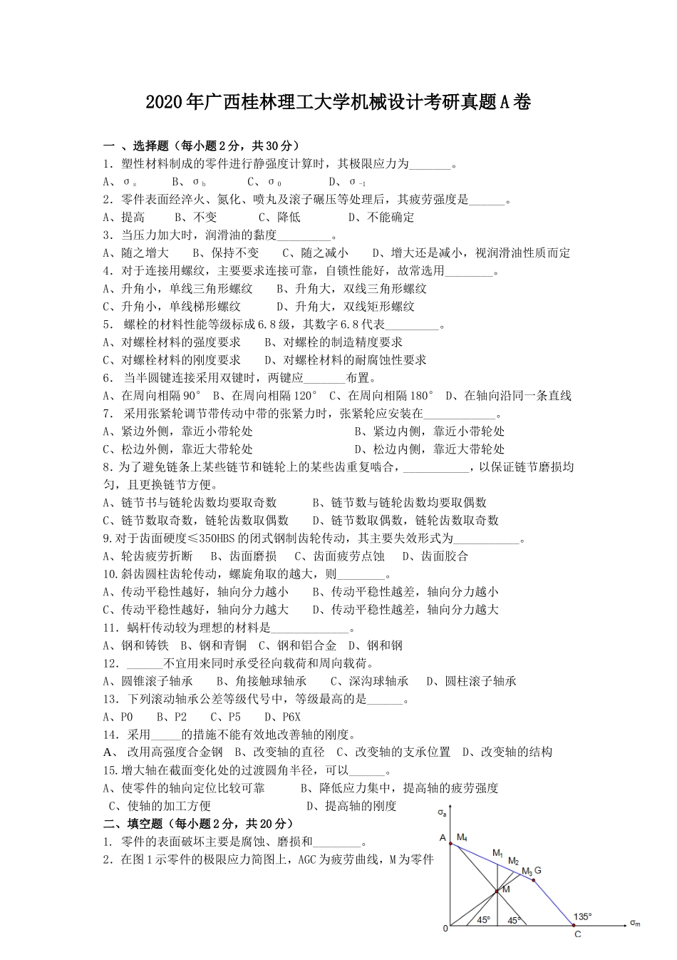 2020年广西桂林理工大学机械设计考研真题A卷_第1页