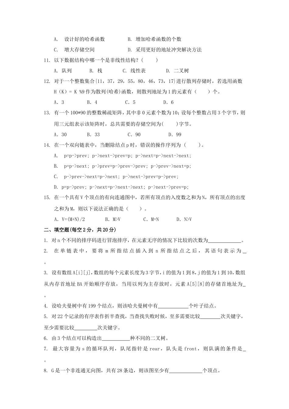 2020年广东暨南大学数据结构考研真题_第2页