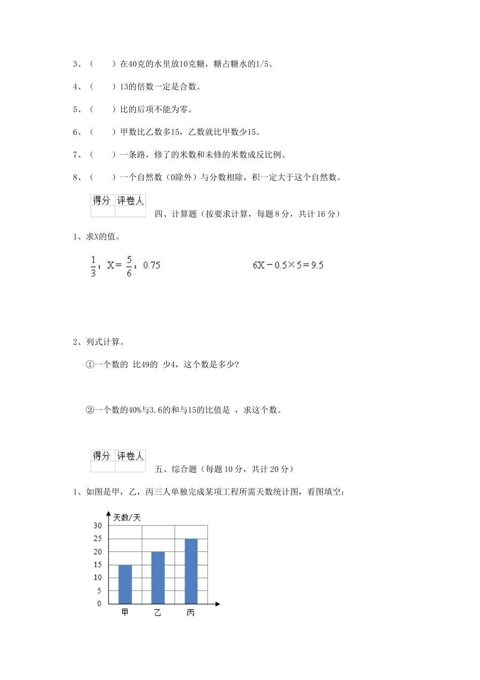 2020年四川乐山小升初数学真题及答案_第3页
