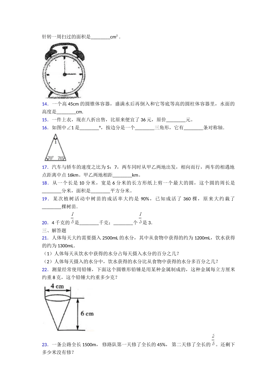2020年四川攀枝花小升初数学真题及答案_第3页
