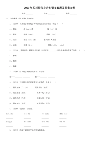 2020年四川资阳小升初语文真题及答案B卷