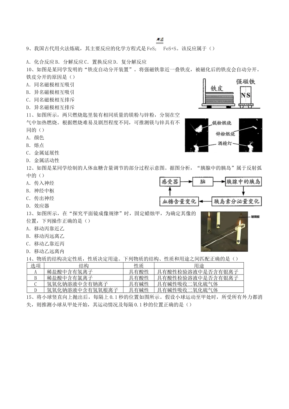 2022年浙江温州中考科学试题及答案_第2页