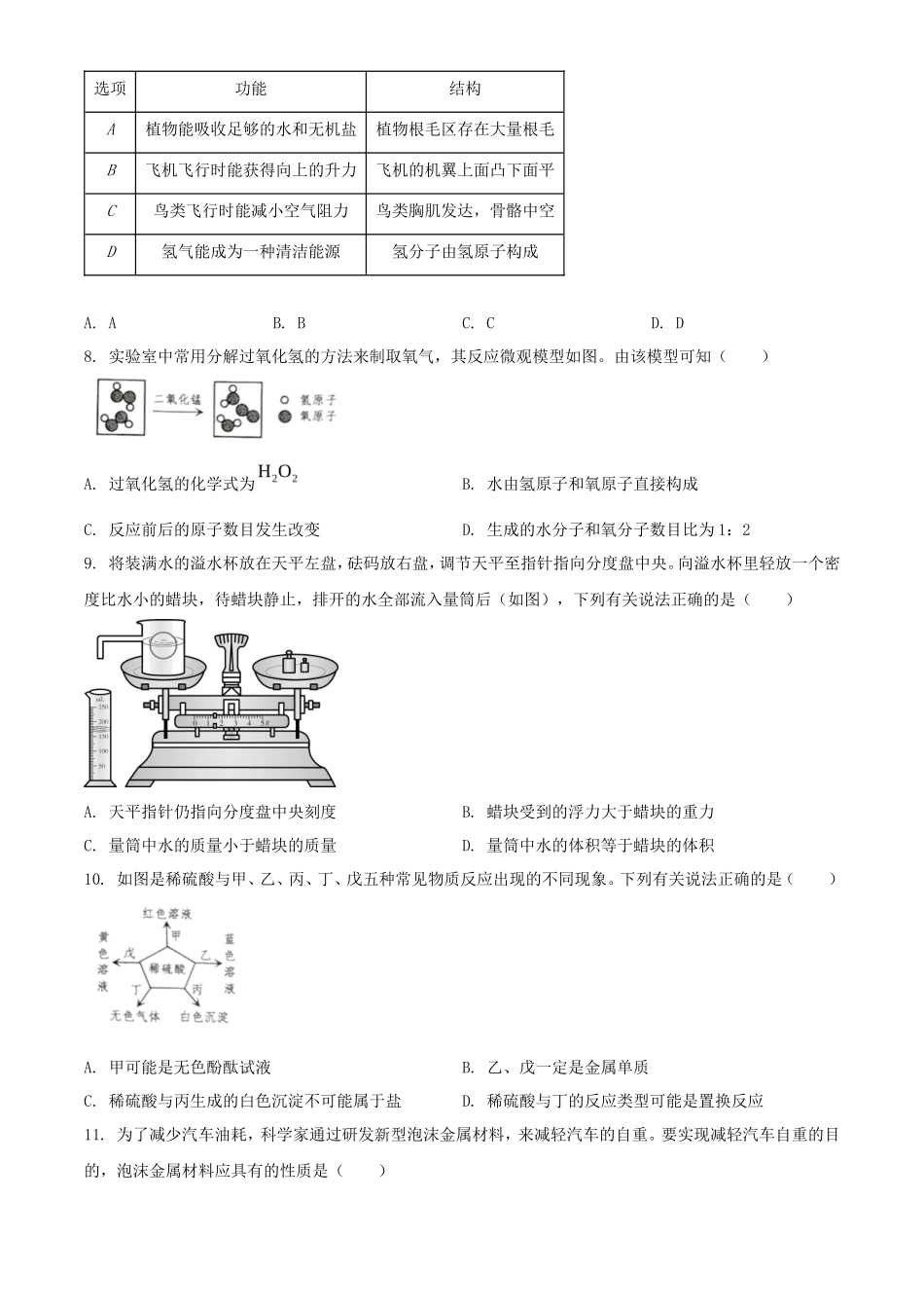 2023年浙江舟山中考科学试题及答案_第2页