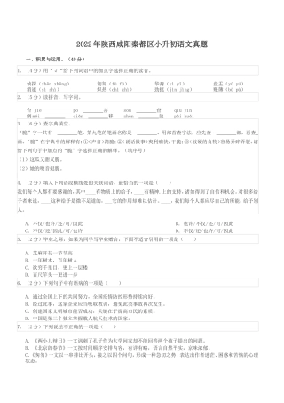2022年陕西咸阳秦都区小升初语文真题