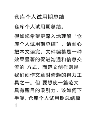 仓库个人试用期总结