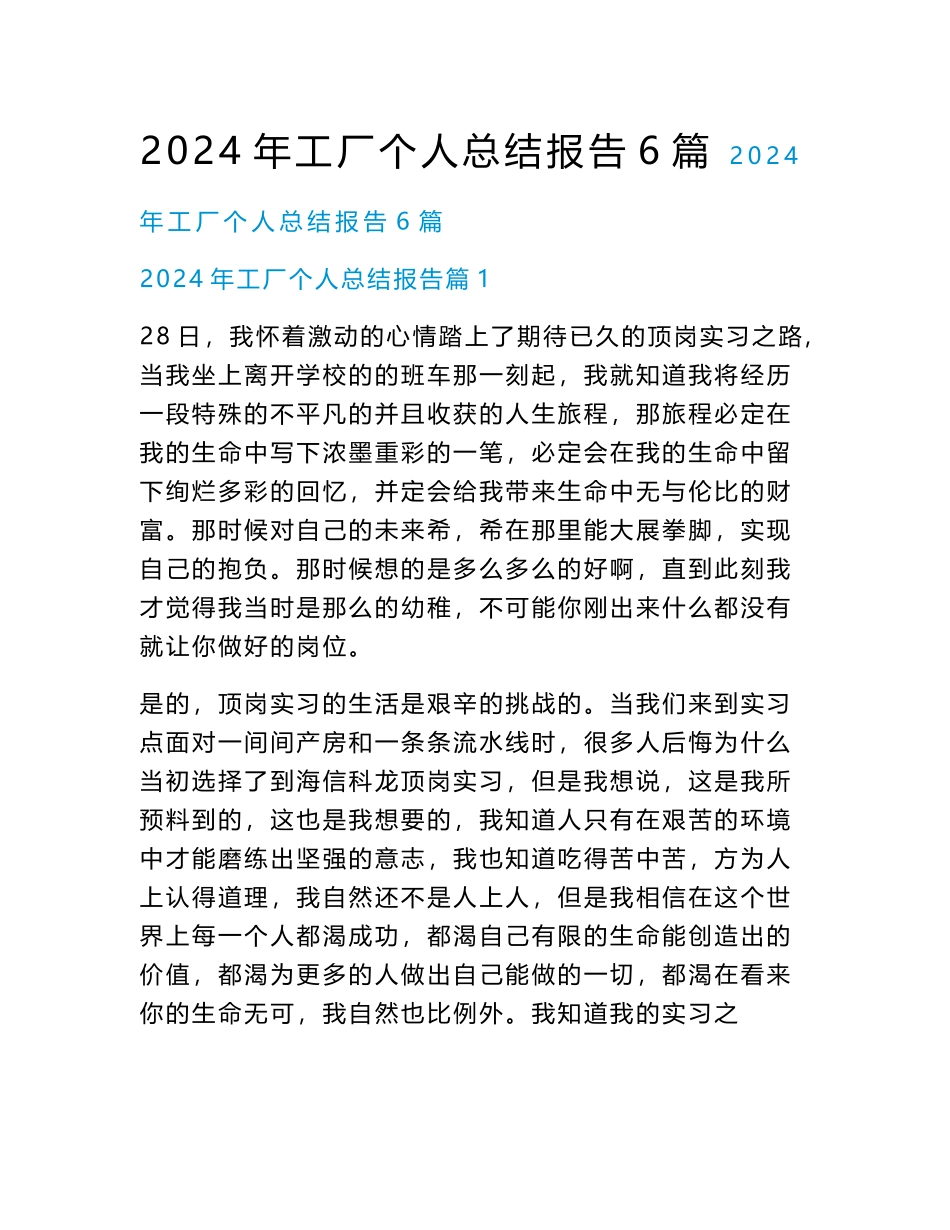 2024年工厂个人总结报告6篇_第1页