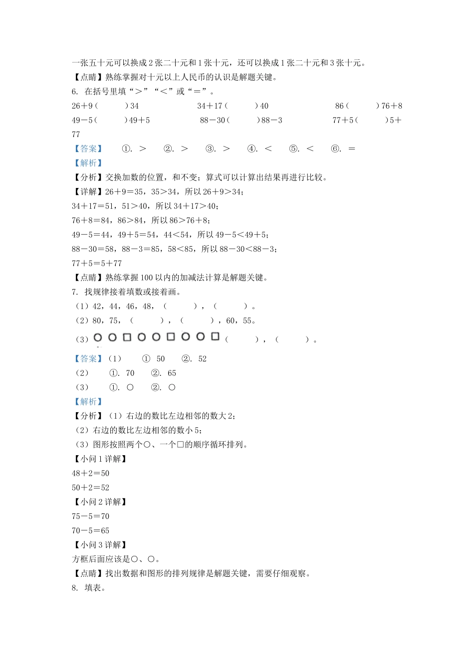 2021-2022学年江苏省淮安市淮安区一年级下册数学月考试题及答案_第2页