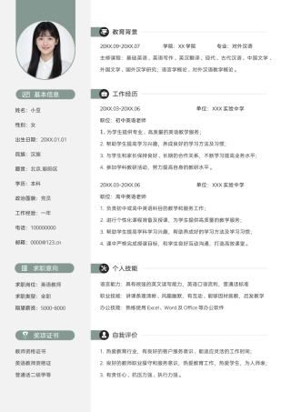 个人简历单页1085