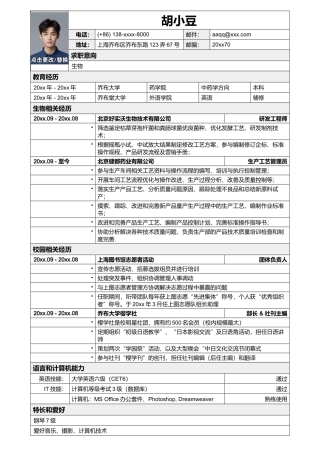 应聘生物类岗位简历模板2