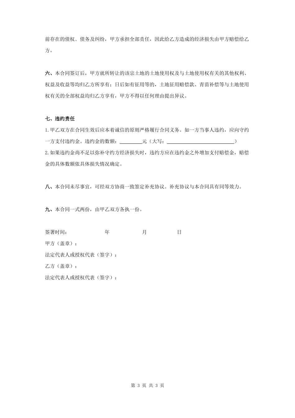 农村土地转让合同协议书范本 标准版_第3页