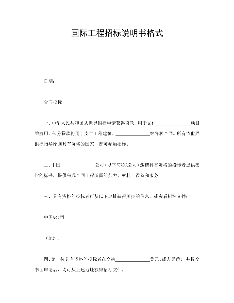 国际工程招标说明书格式_第1页