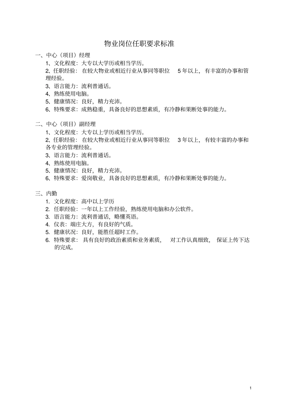 21物业岗位任职要求_第1页