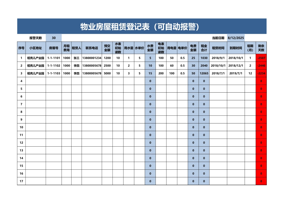物业房屋租赁登记表_第1页