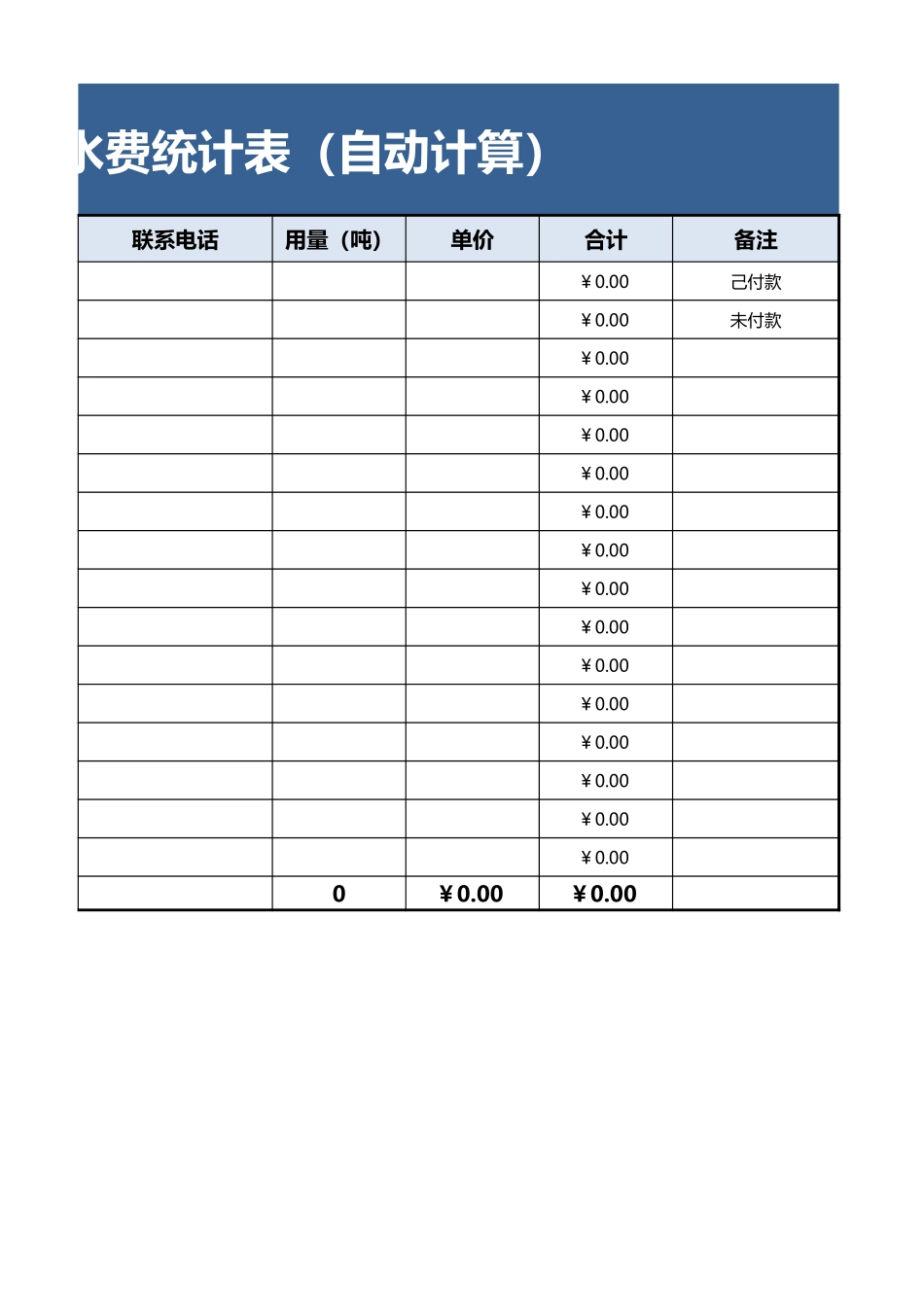 物业管理水费统计表excel模板_第2页