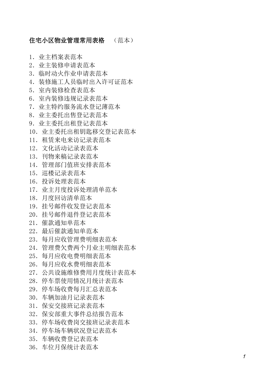 住宅小区物业管理常用表格_第1页