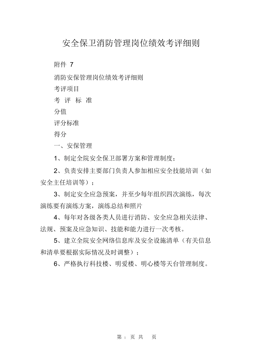 安全保卫消防管理岗位绩效考评细则_第1页