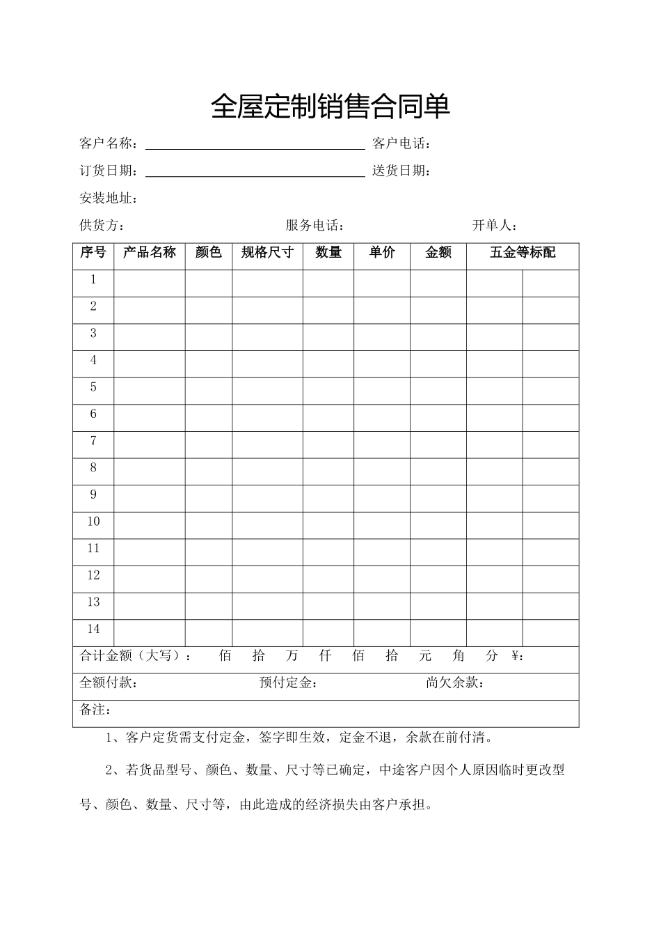 全屋定制销售合同单_第1页
