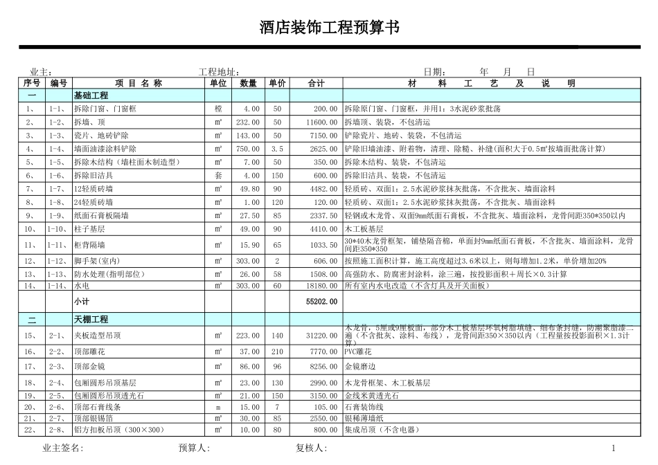 23、大酒店装饰报价表_第1页