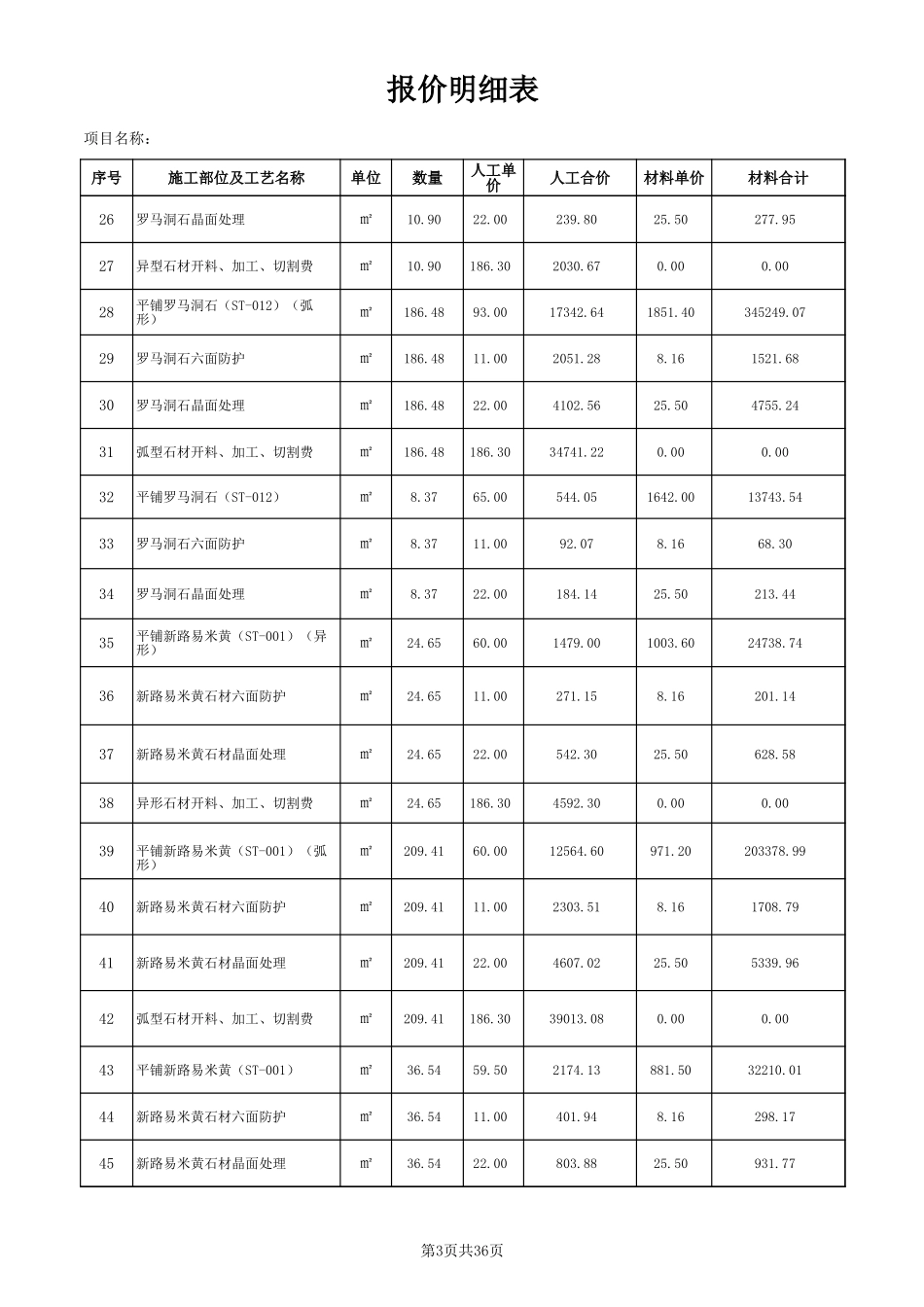 27、酒店装饰报价表(预算书)_第3页
