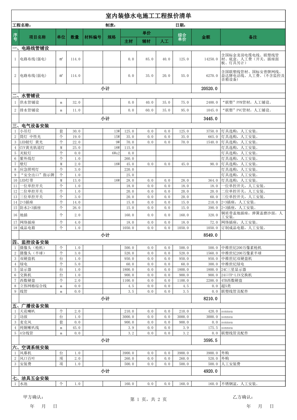 47、水电施工报价表_第1页