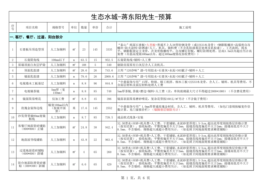 13、78平米生态水城预算表_第1页