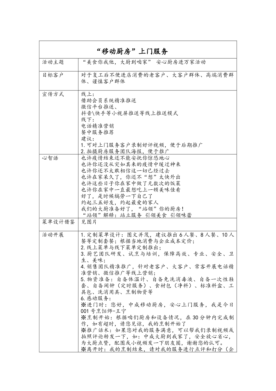 “移动厨房”上门方案_第1页