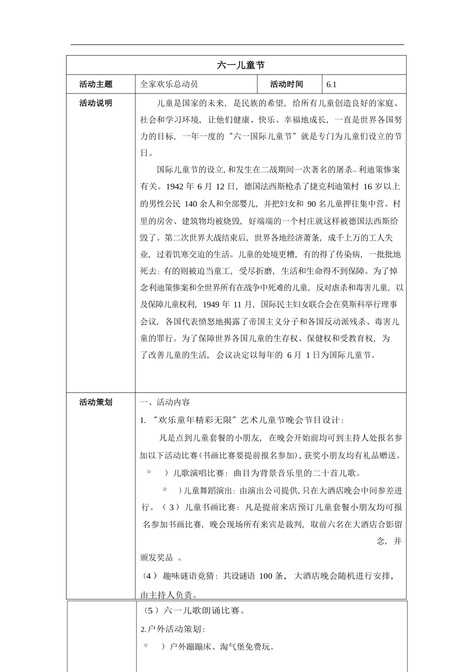 餐厅营销方案：六一儿童节_第1页