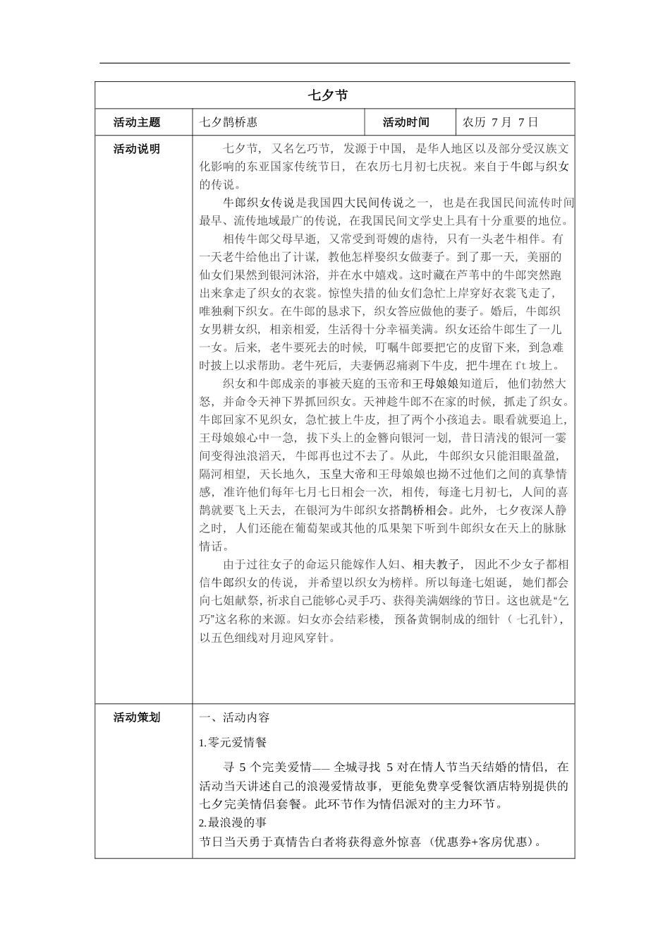 餐厅营销方案：七夕节_第1页