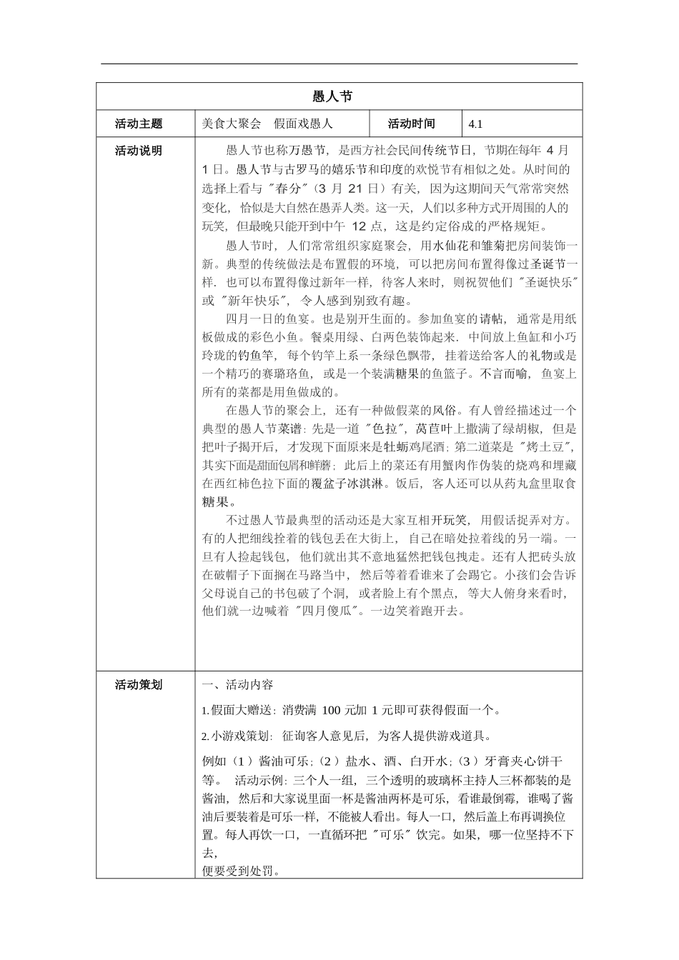 餐厅营销方案：愚人节_第1页