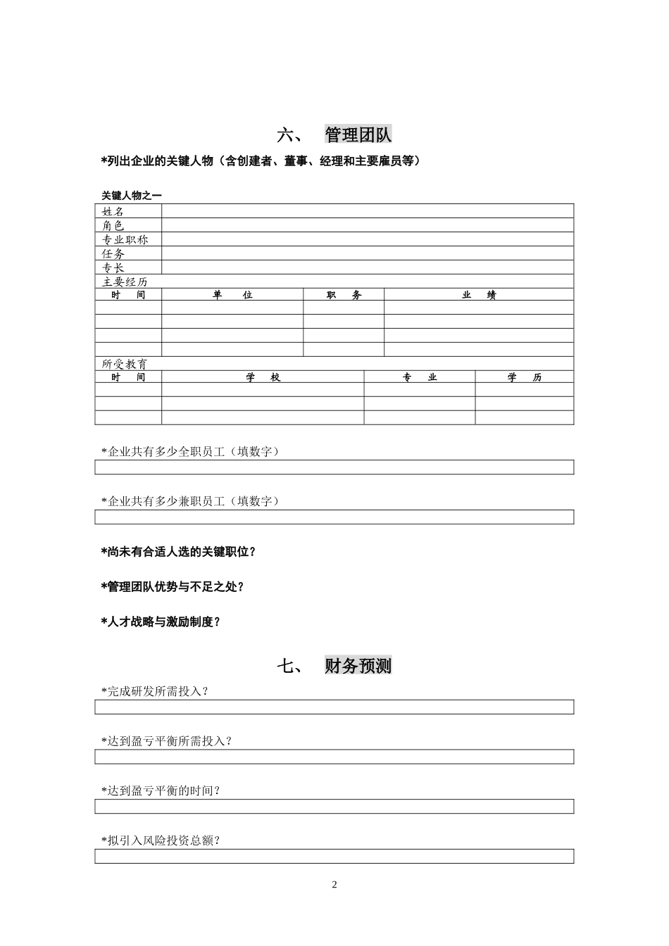 创投企业商业计划书模板_第2页