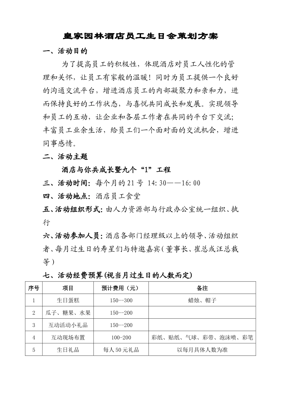 酒店员工生日晚会策划案_第1页