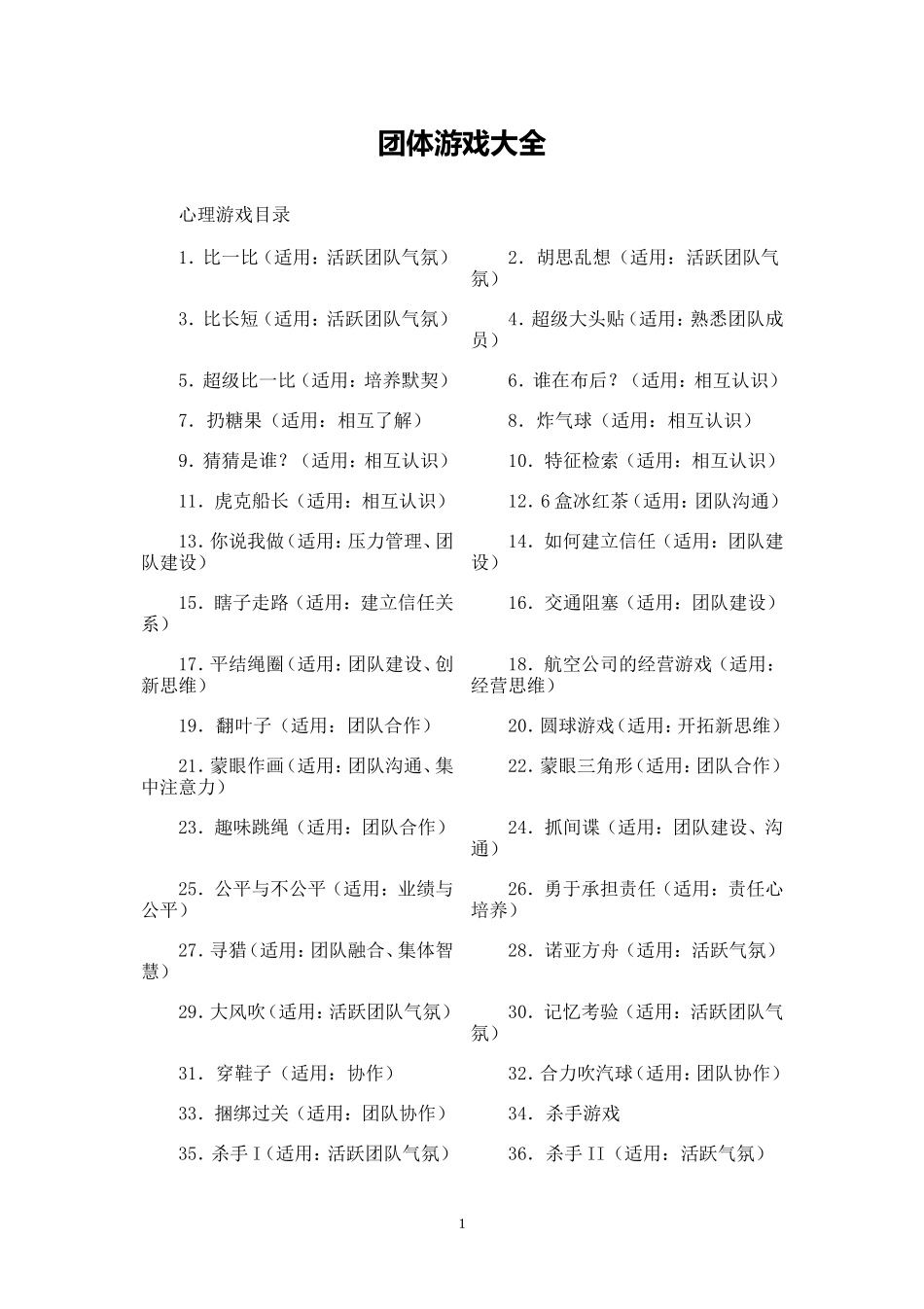 (精品推荐）团体游戏大全-_第1页