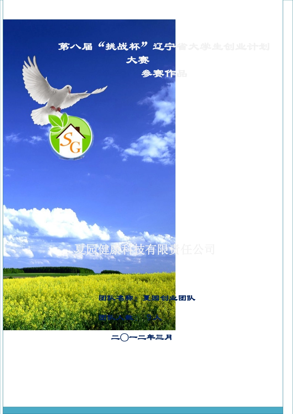 辽宁省一等奖夏园健康科技有限责任公司创业计划书_第1页