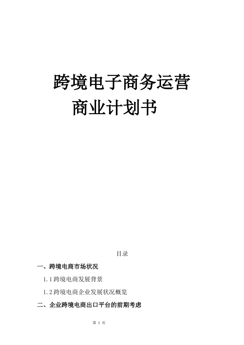 跨境电子商务运营商业计划书_第1页