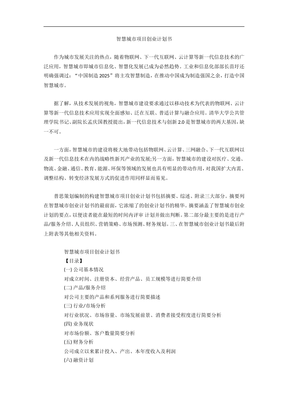 智慧城市项目创业计划书_第1页