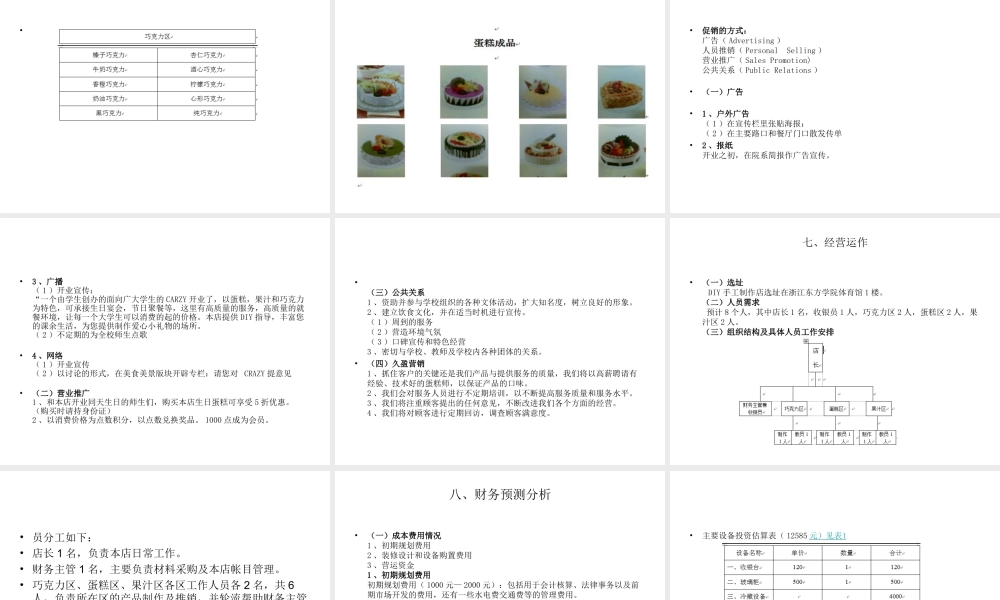DIY蛋糕店创业计划书