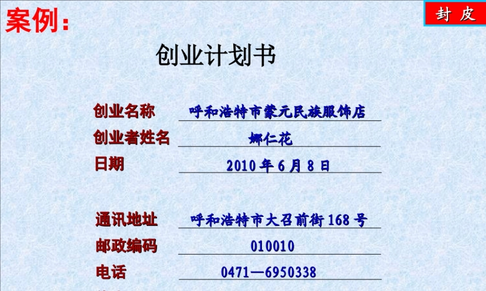 SYB创业计划书案例