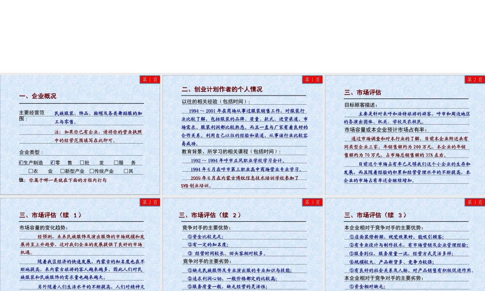 创业计划书范例服装