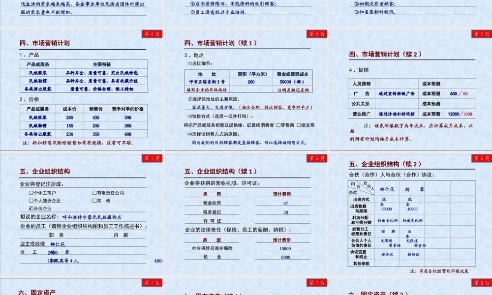 创业计划书范例服装