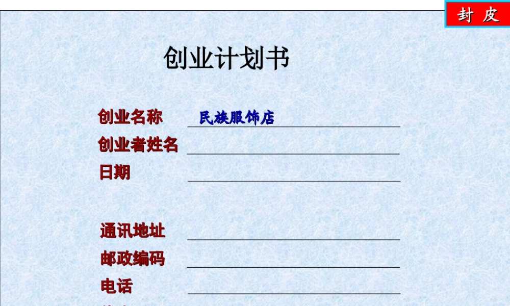 民族服饰店SYB创业计划书精讲