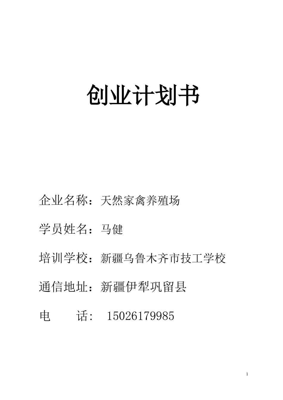 SYB养殖厂创业计划书_第1页