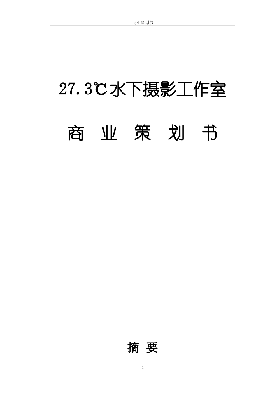 27.3℃水下摄影工作室商业策划书_第1页