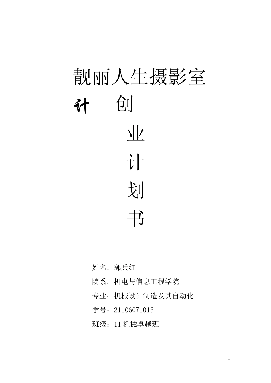 靓丽人生摄影室创业计划书_第1页