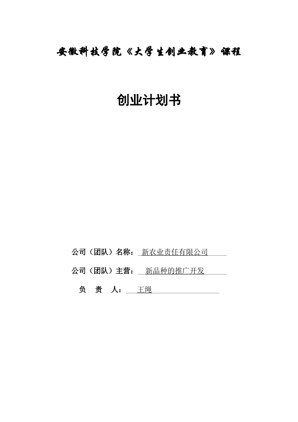 《创业教育》创业计划书作业版_第1页