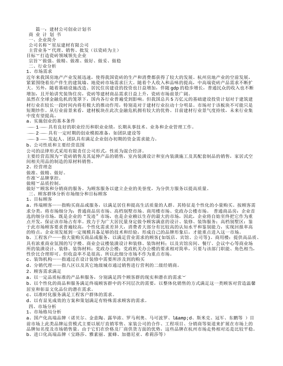 建材超市创业计划书_第1页
