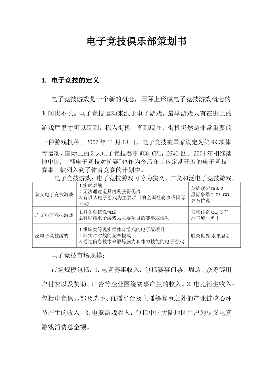 电子竞技俱乐部策划书_第1页